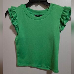 Forever 21 Green Ruffle Sleeve Tee